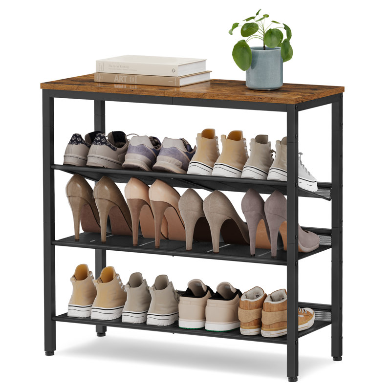 16 Pair Shoe Rack, Rustic Brown
