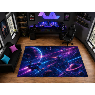 Tapis néon de 6 pi 7 po x 9 pi 10 po «Ultra Light Poids» pour décor de salle de jeu, tapis doux à poils courts avec envers en silicone antidérapant