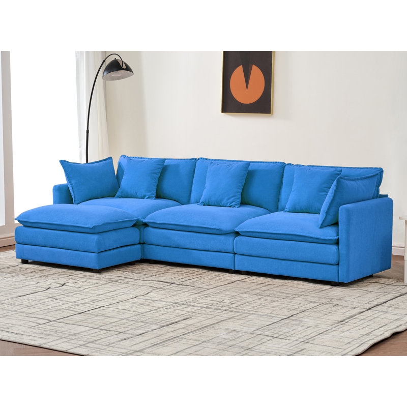 Canapé modulaire 110 po avec repose-pieds 110 po Chenille, Chenille bleue