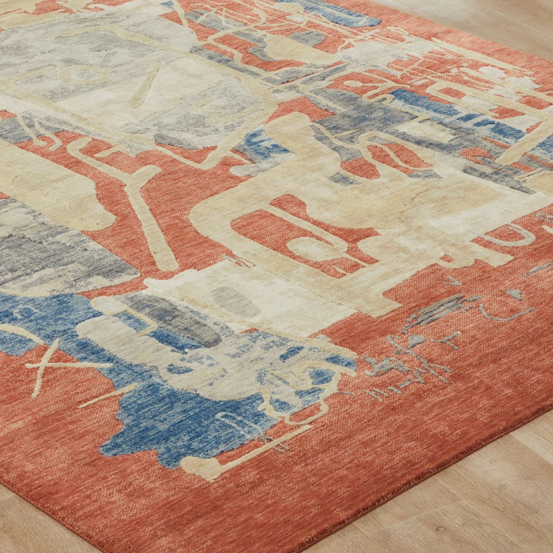 Studio Glyphs by Katie Merz Terracotta Field Wool Handcrafted Area Rug, Rectangle 9'9" x 12'6"