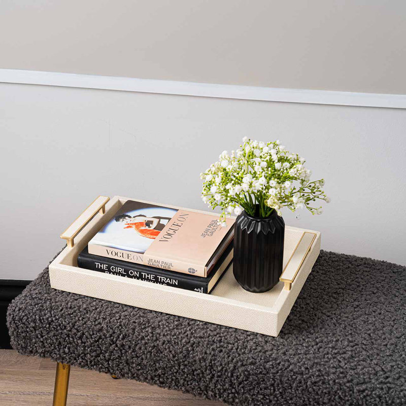 Adiana Faux Litchi Decoration Serving Tray for Living Room Decor, Stylish Tray for Tabletop, White