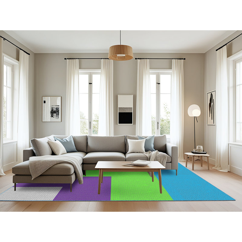 Tapis bleu/vert/mauve à motif Nässjö, Rectangle 8 pi x 10 pi