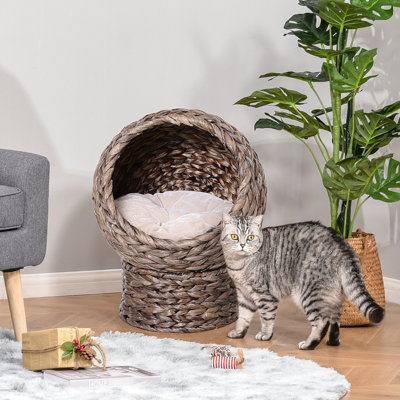 Raised Cat Bed With Comfy Cushion, 23.5" H, Gray, Ideal For Indoor Cats Up To 8 Lbs Gray Elevated Fluffy Pillow, Kitties