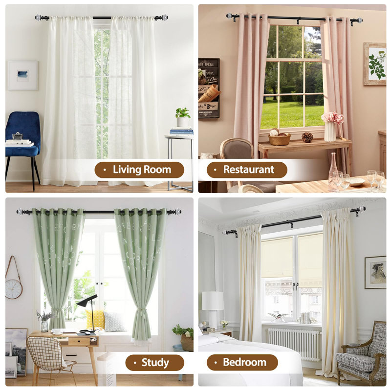 Tringle à rideaux 32 à 58 pouces (2,6 à 4,8 pi), tringles à rideaux télescopiques pour fenêtres de 20 à 54 po, tringles à rideaux décoratives pour la maison avec embouts translucides, noir