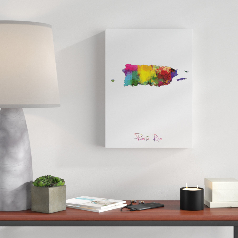 'Puerto Rico Watercolor Map II' Graphic Art on Wrapped Canvas Wrought Studio™ 