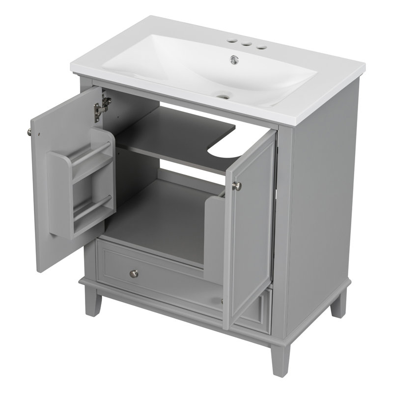 30" Bathroom Vanity With Sink Combo, Multi-Functional Bathroom Cabinet With Doors And Drawer,  Frame And MDF Board, Grey