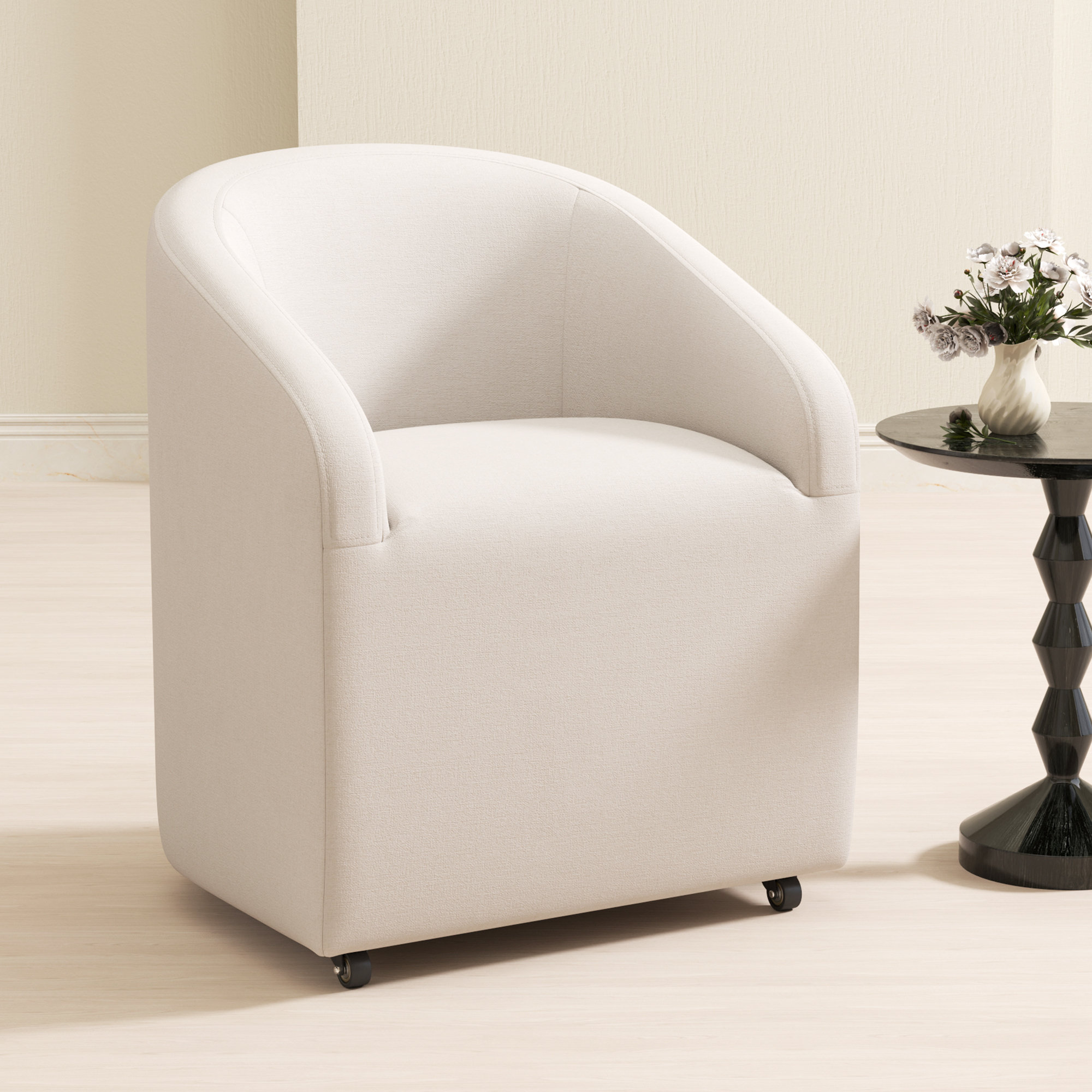Upholstered Barrel Back Dining Chair With Swivel Casters Modern Arm Side Chair For Dining Room/Kitchen (Set Of 1)