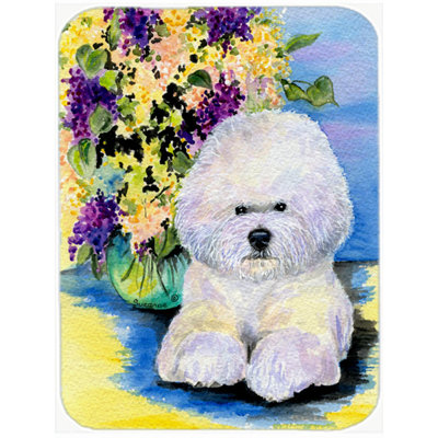 Winston Porter Bichon Frise and Flowers Glass Cutting Board