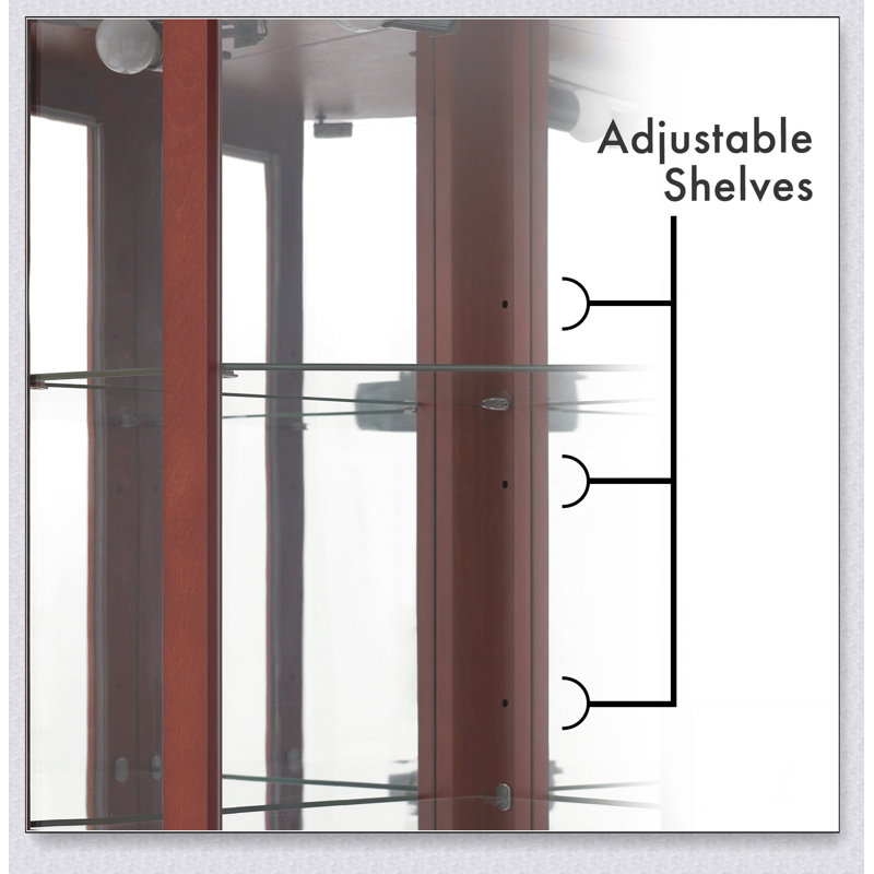 6 Shelf Corner Curio Display Cabinet with Lights, Mirrors and Adjustable Shelves, Cherry