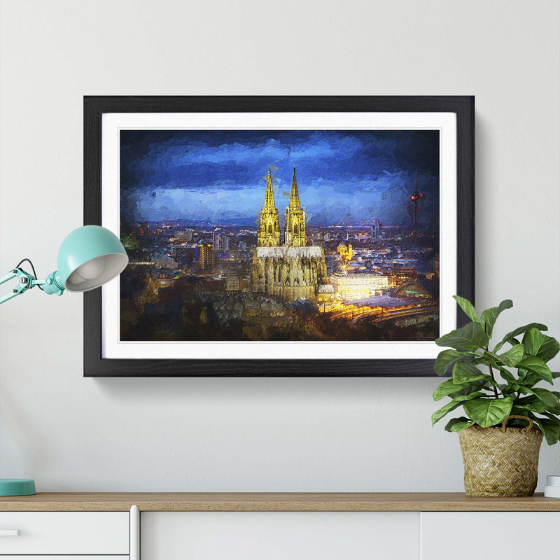 The Cologne Cathedral in Germany - Picture Frame Painting Print, Black Framed, 27cm H x 36cm W x 2cm D