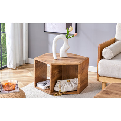 Table basse hexagonale en panneau de fibres à densité moyenne, autocollants à motifs caractéristiques
