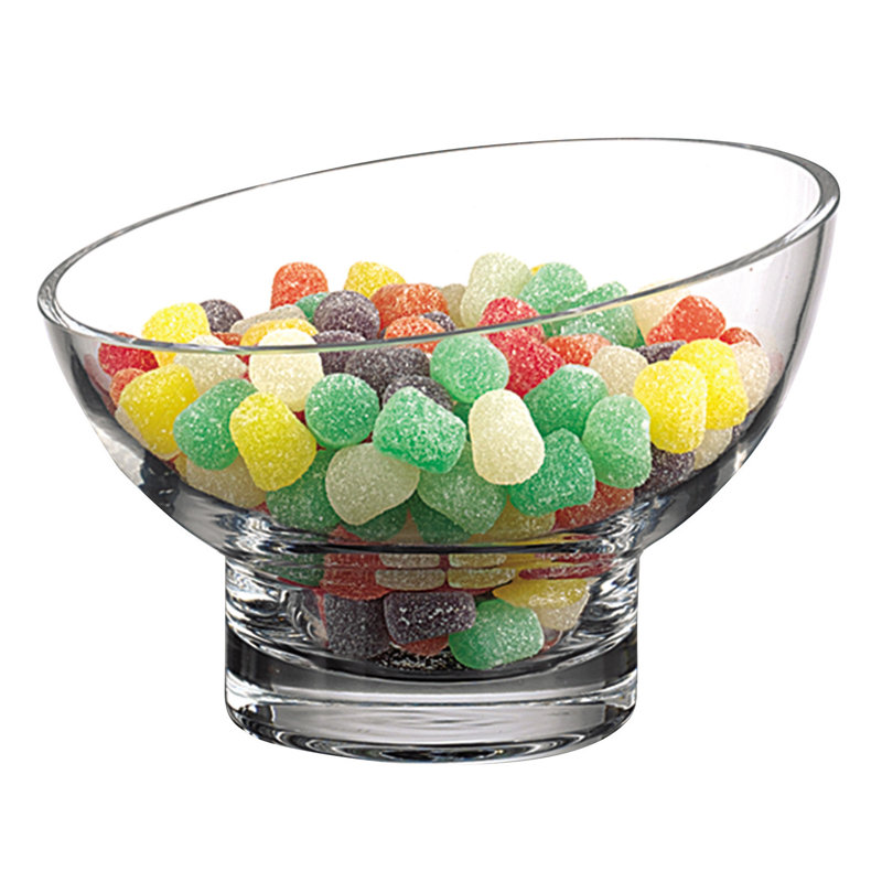 Caelia 7" Clear Mouth Blown Slant Edge Glass Candy Bowl