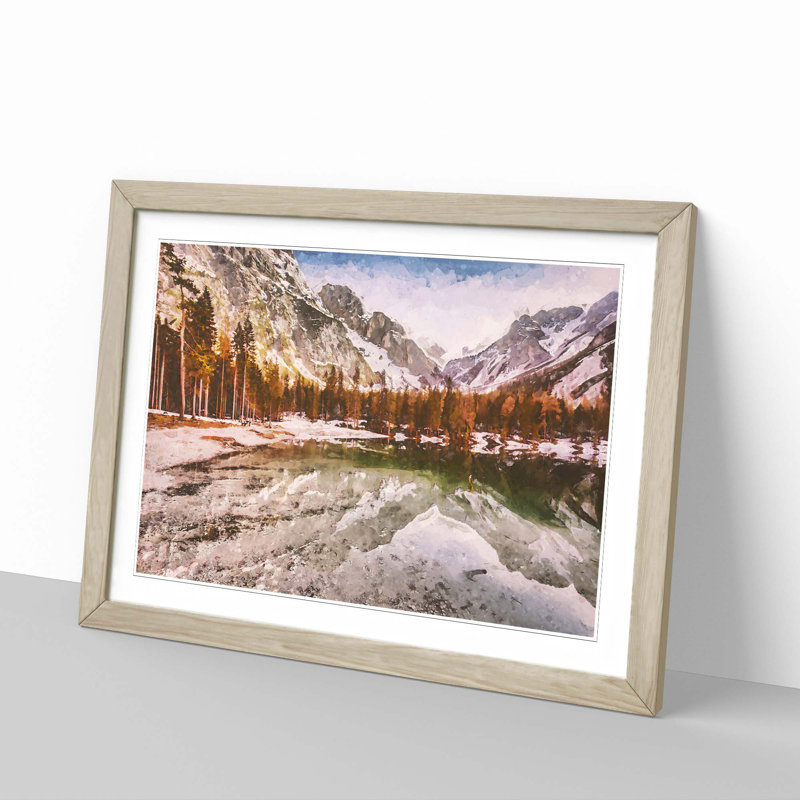 Pragser Wildsee Lake in Italy in Abstract - Framed Print, 35cm H x 50cm W x 2cm D, Oak
