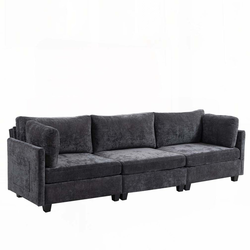 Canapé 3 places en tissu chenille profond, Gris foncé