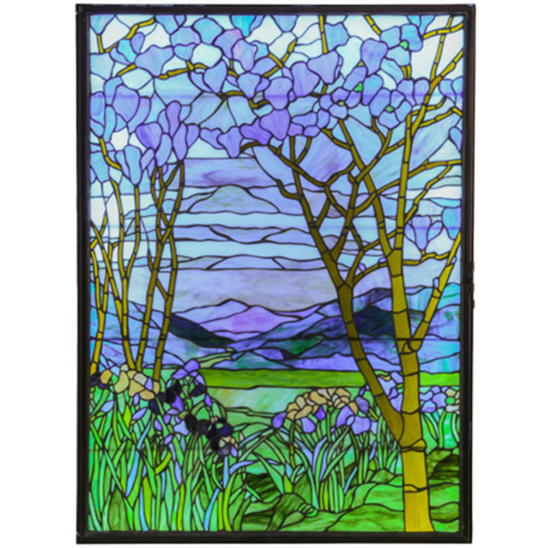 30"W Tiffany Magnolia & Iris Stained Glass Lighted Window