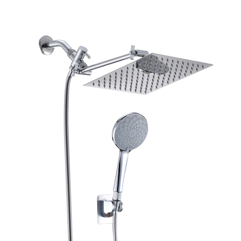 Shower Head, 10 Inch High Pressure Rainfall Shower Head/Handheld Shower Combo With 11 Inch Extension Arm, 6 Settings Adjustable Anti-Leak Shower Head With Holder/Hose, Height/Angle Adjustable