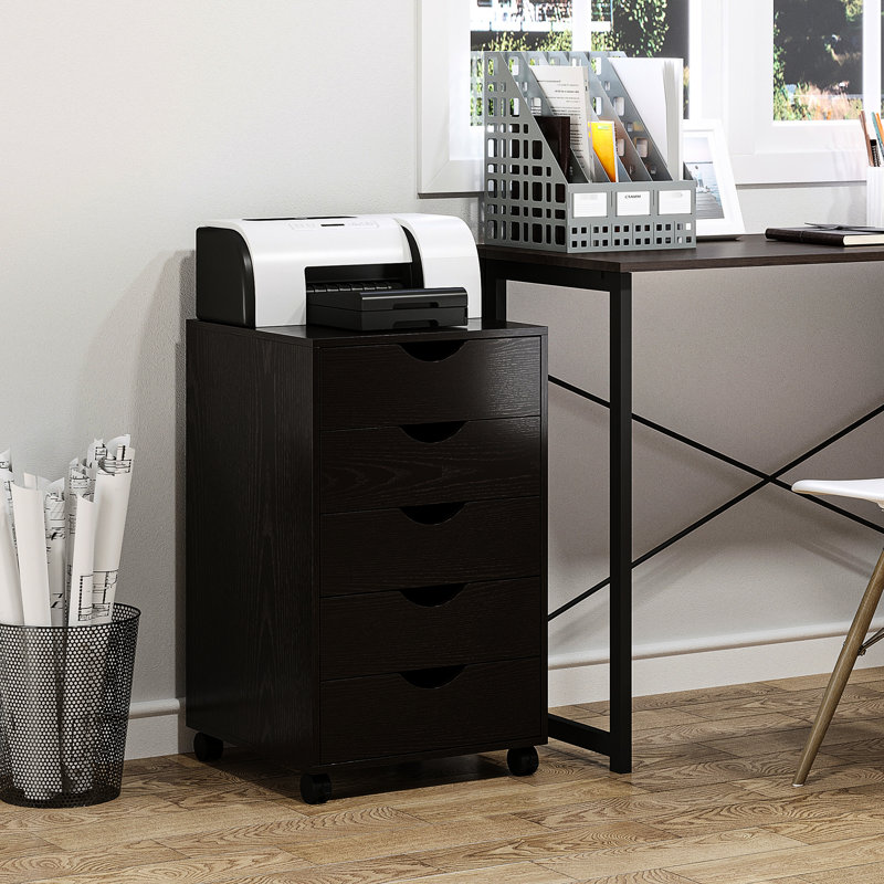 Classeur moderne à 5 tiroirs avec roulettes, brun - Utilisation efficace de l'espace pour le bureau et la maison sur le rangement