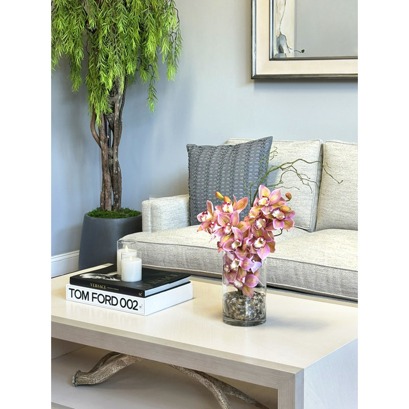 Orchid Arrangement in Glass Vase with Rocks, Pink