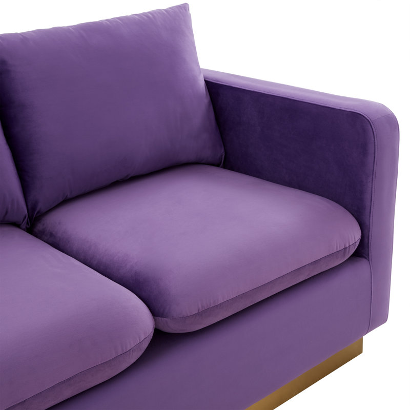 Berengarius 55" Velvet Loveseat, Mid-Century Modern Sofa for Living Room or Office, Gold Base, No Assembly, Purple