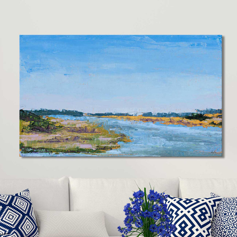 «Le long des eaux», reproduction de peinture à l'huile, H 33,5 po x l 49,5 po x P 1 po, Toile tendue