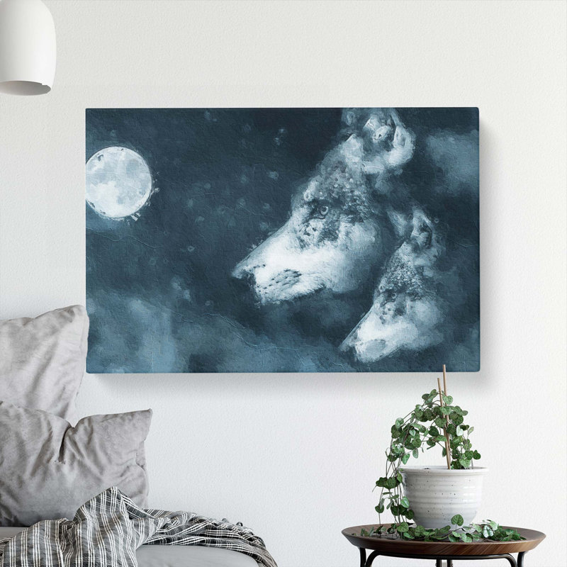 Wolves In The Moonlight - Wrapped Canvas, 50cm H x 76cm W x 3cm D