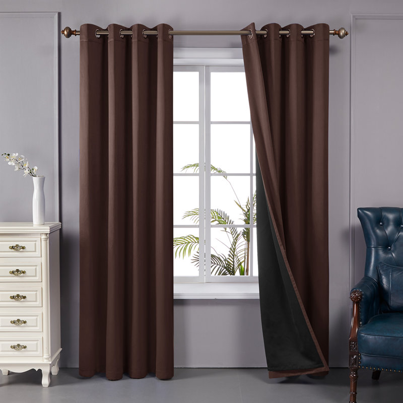 Bursaite 100 Percent Blackout Double Layers Lined Curtain Panel Pair, Black, 52" W x 84" L