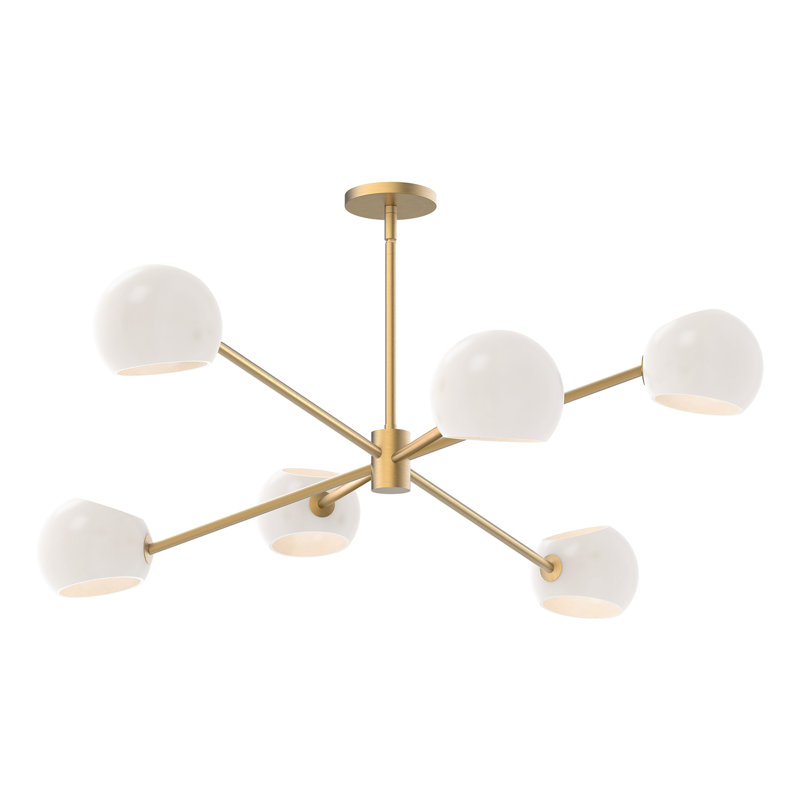 Lustre sphérique spoutnik 6 lumières Willow, Opale matte, Or brossé