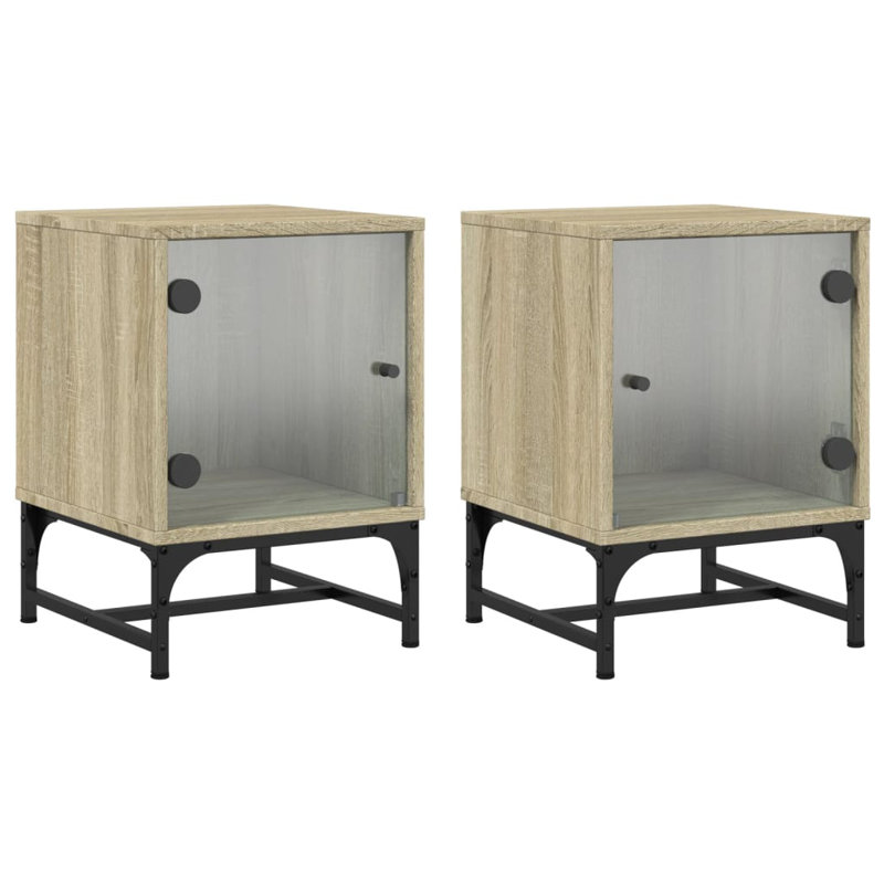 Genagra 35cm W Steel Bedside Table, Set of 2, Sonoma Oak