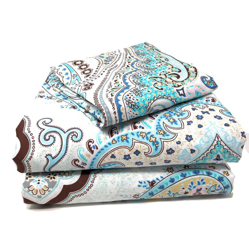100% Cotton Jersey Knit Damask Flat Sheet, Queen Sheet Set + Fitted Sheet + 2 Pillowcases
