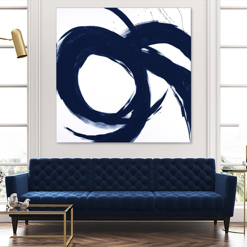 " Navy Circular Strokes II ", 54" H x 54" W x 1.5" D