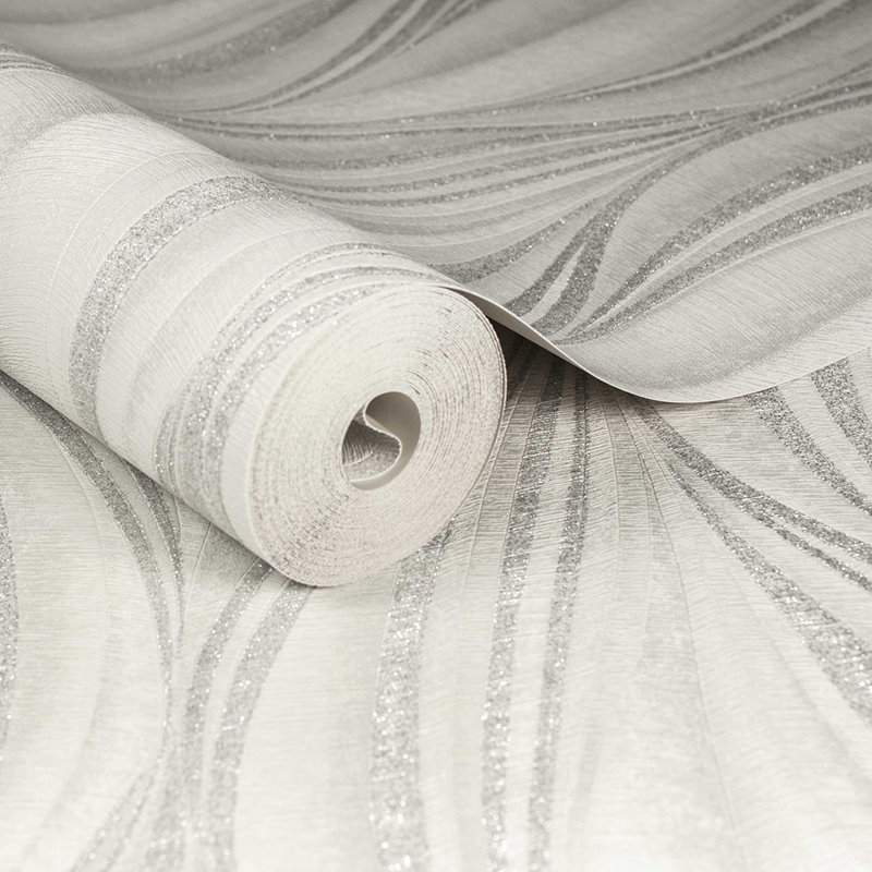 Boutique Tango Embossed Geometric Grey/White/Silver Shimmer Paste the Paper 10m x 52cm Matte Wallpaper Roll