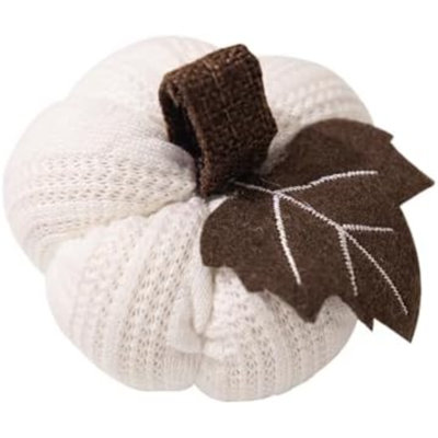 Faux Fall Harvest Crochet Pumpkins Small Knit Rustic Farmhouse Foam Pumpkins For Thanksgiving Halloween Autumn Mantel Table Decor (White, 9Cm X 9Cm X 6Cm)