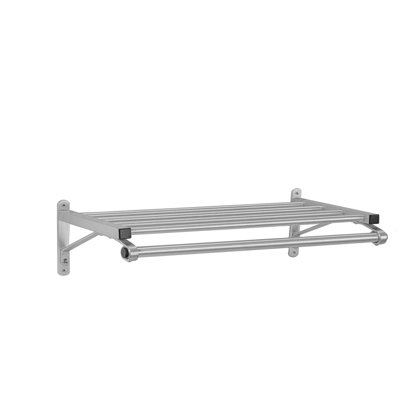 Portemanteaux mural 90 po avec tablette et barre de suspension - Aluminium satiné