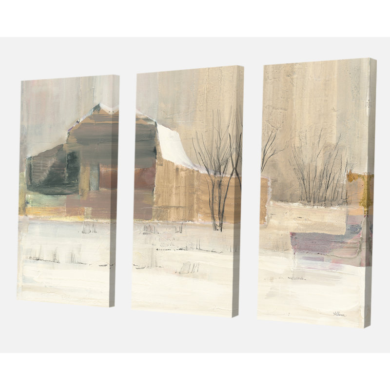 Hiver à la ferme - peinture sur toile 3 pièces, H 40 po x l 60 po x P 1 po