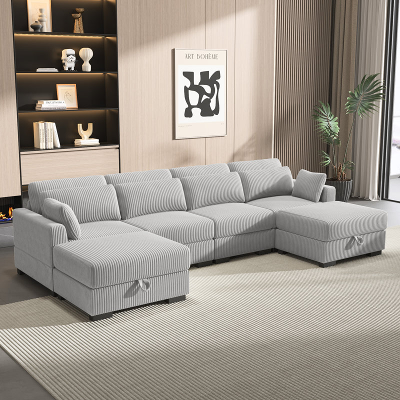 Mynyr Corduroy Sectional, Gray Corduroy
