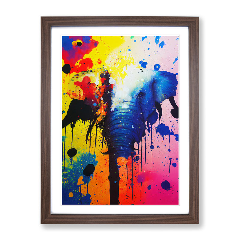 Elephant Paint Splash No.1 Abstract - Single Picture Frame Print, 34cm H x 25cm W x 2cm D, Walnut