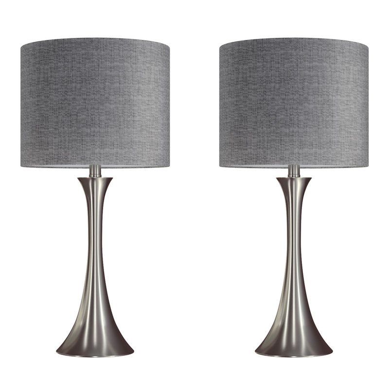 Ensemble de lampes de table standard 24,25 po Adonis, Nickel brossé, Gris foncé