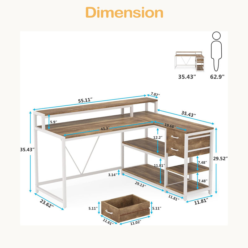 Bureau, bureau en L, bureau d'ordinateur réversible
