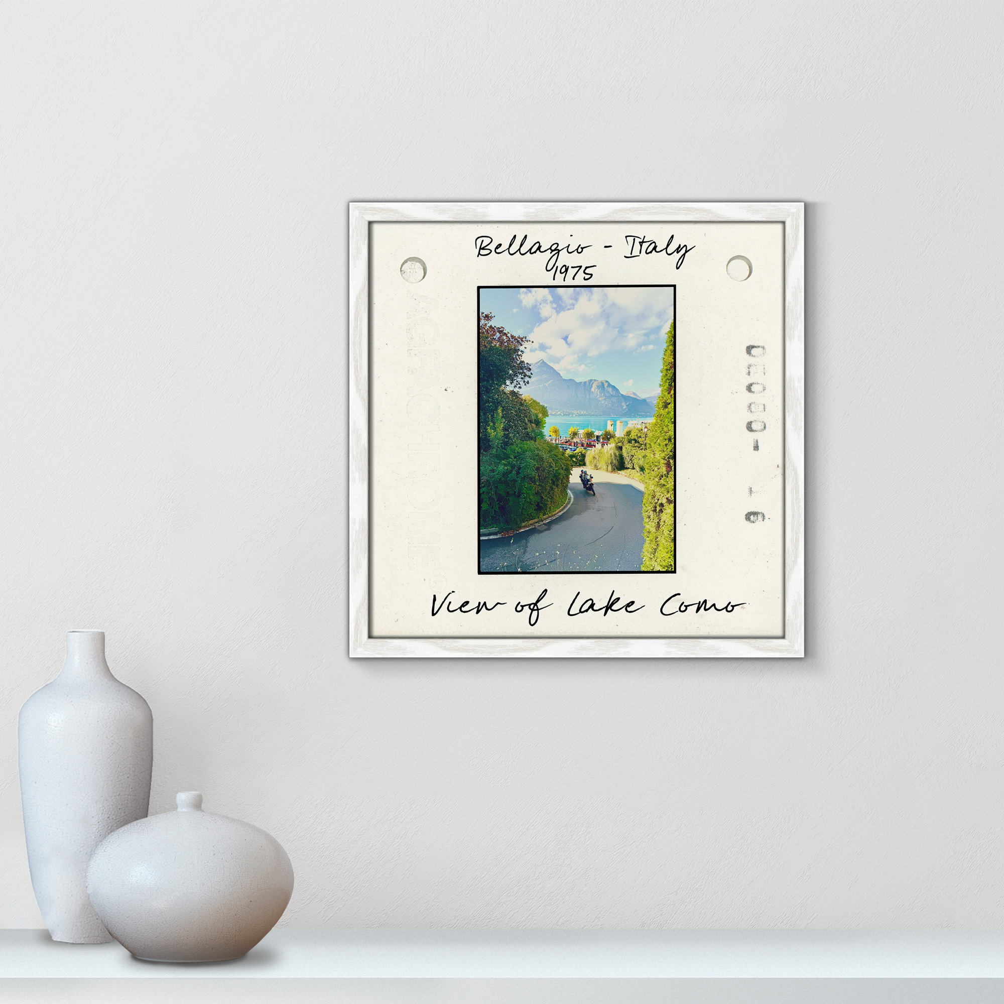 Belaggio, Italy - View of Lake Como Print by Susan Jill, White Single Picture Framed Paper, 17" H x 17" W x 0.75" D