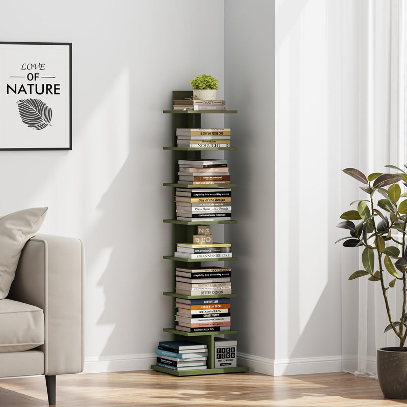 Bibliothèque verticale étroite à 8 niveaux, Olive Green