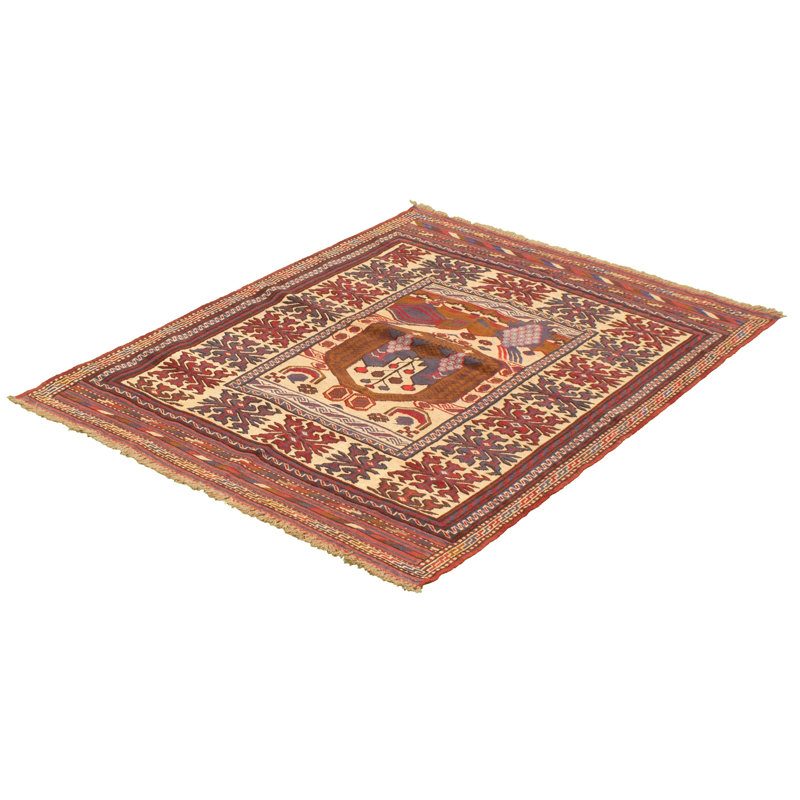 Tapis unique en laine noué à la main style tadjik des années 2010 de 4 pi 5 po x 6 pi rouge Kambelle
