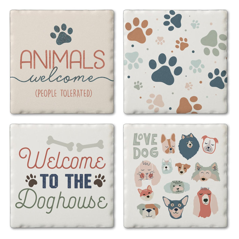 Ensemble de sous-verres assortis 4 pièces Dogs Welcome