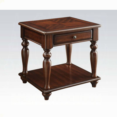 Walnut 1-Drawer End Table With Shelf