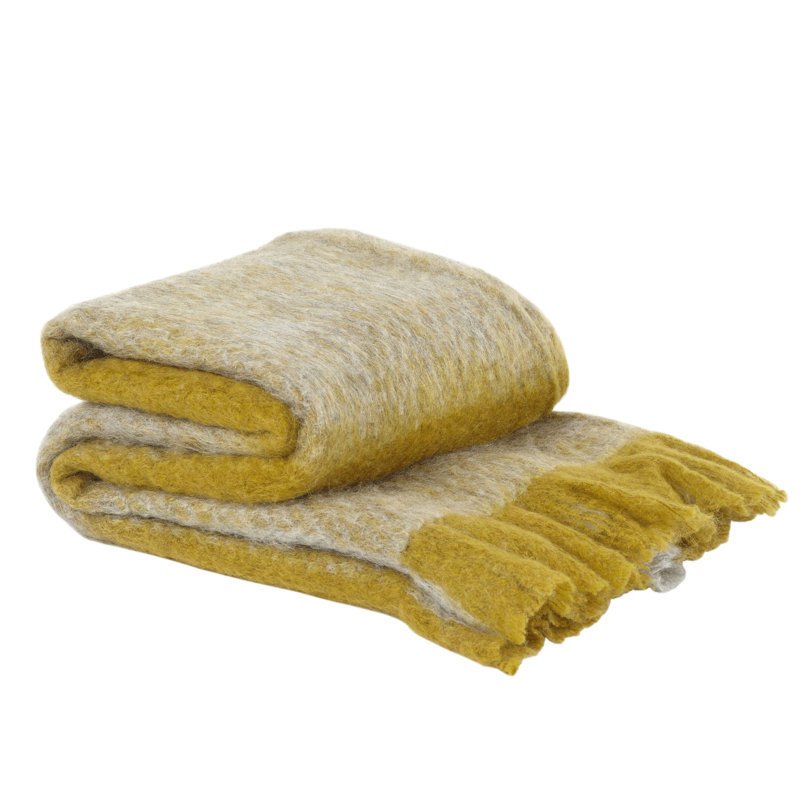 Luxe Yellow Mohair Blend Throw in Golden Tones