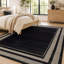 Tapis noir antidérapant à bordure rayée lavable à la machine-36957598