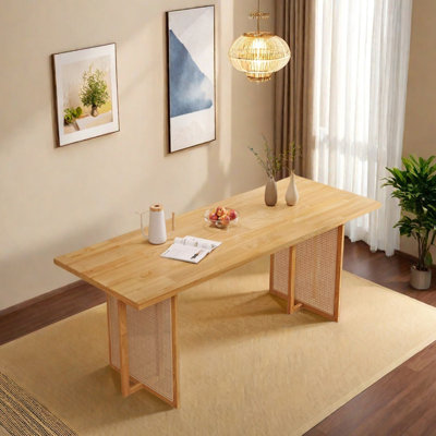 Simple and durable rubberwood rattan dining table