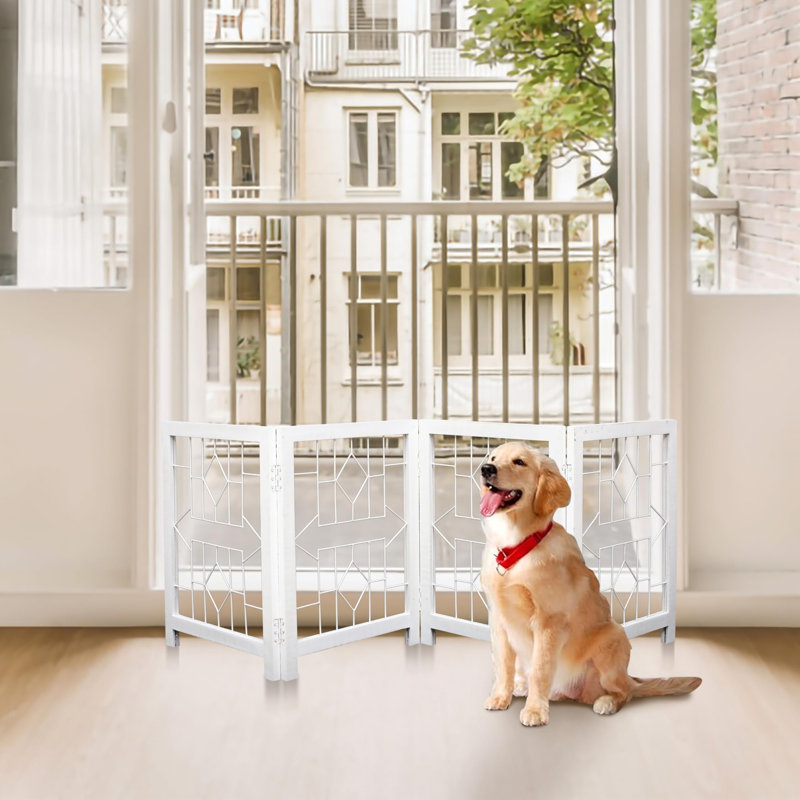 Barrière pliante pour chien en bois à 4 panneaux avec motif fléché