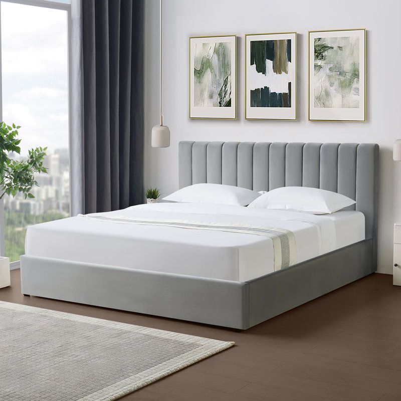 Evelynne Fabric Ottoman Bed Frame with Storage - , Super King (6'), Grey
