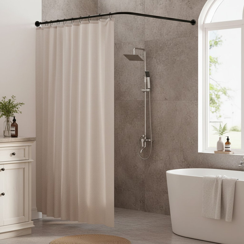 Tringle de rideau de douche de coin en L, 30 à 51,2 po, fixation murale industrielle