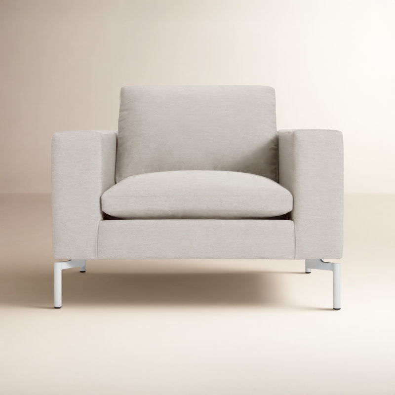 New Standard Upholstered Armchair, White, Maharam Mode in Intaglio Polyester Blend